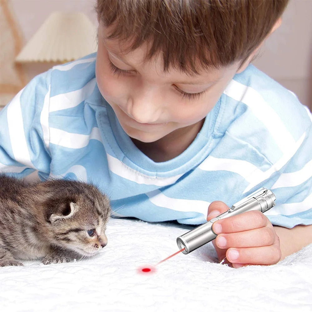 Laser Pointer for Cats USB Rechargeable, Cat Dog Interactive Lazer Toy, Pet Training Exercise Chaser Tool, 3 Mode - Red Light LED Flashlight UV Light with a Squeaky Mouse