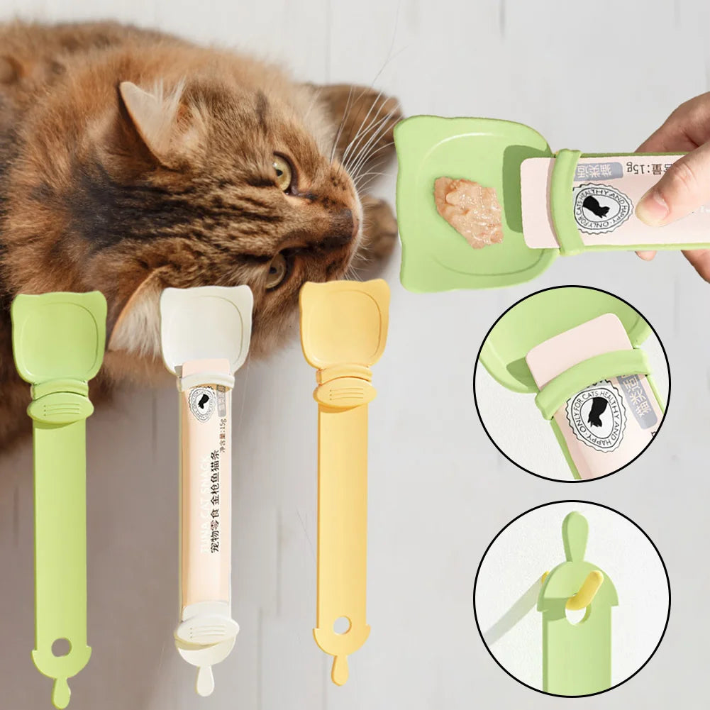Cat Food Strip Squeezer Spoon Long Handle Cat Strip Feeder Meat Mud Cat Stripe Squeezer for Pet Cat'S Food Supplies