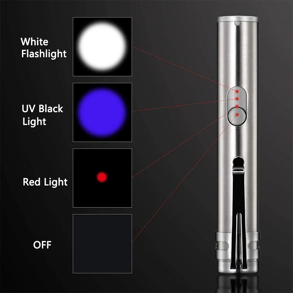 Laser Pointer for Cats USB Rechargeable, Cat Dog Interactive Lazer Toy, Pet Training Exercise Chaser Tool, 3 Mode - Red Light LED Flashlight UV Light with a Squeaky Mouse