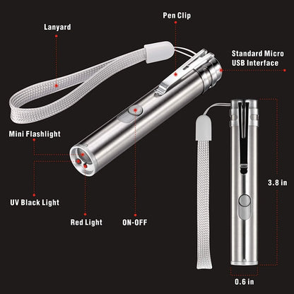 Laser Pointer for Cats USB Rechargeable, Cat Dog Interactive Lazer Toy, Pet Training Exercise Chaser Tool, 3 Mode - Red Light LED Flashlight UV Light with a Squeaky Mouse
