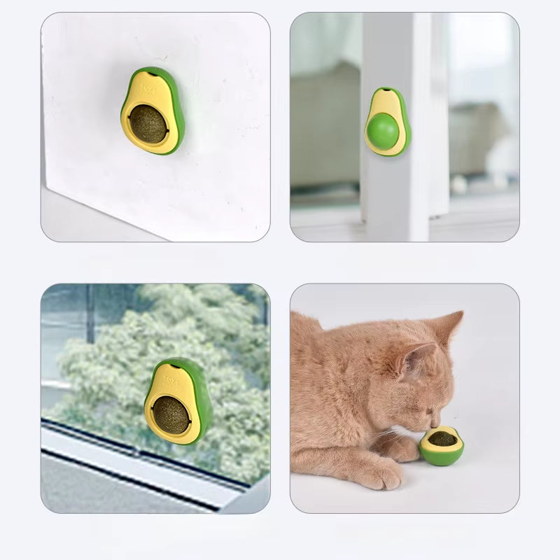 Natural Catnip Healthy Rotatable Wall Stick-On Ball Cats Teeth Cleaning Catnip Ball Toys Cat Catnip Scratching Supplies
