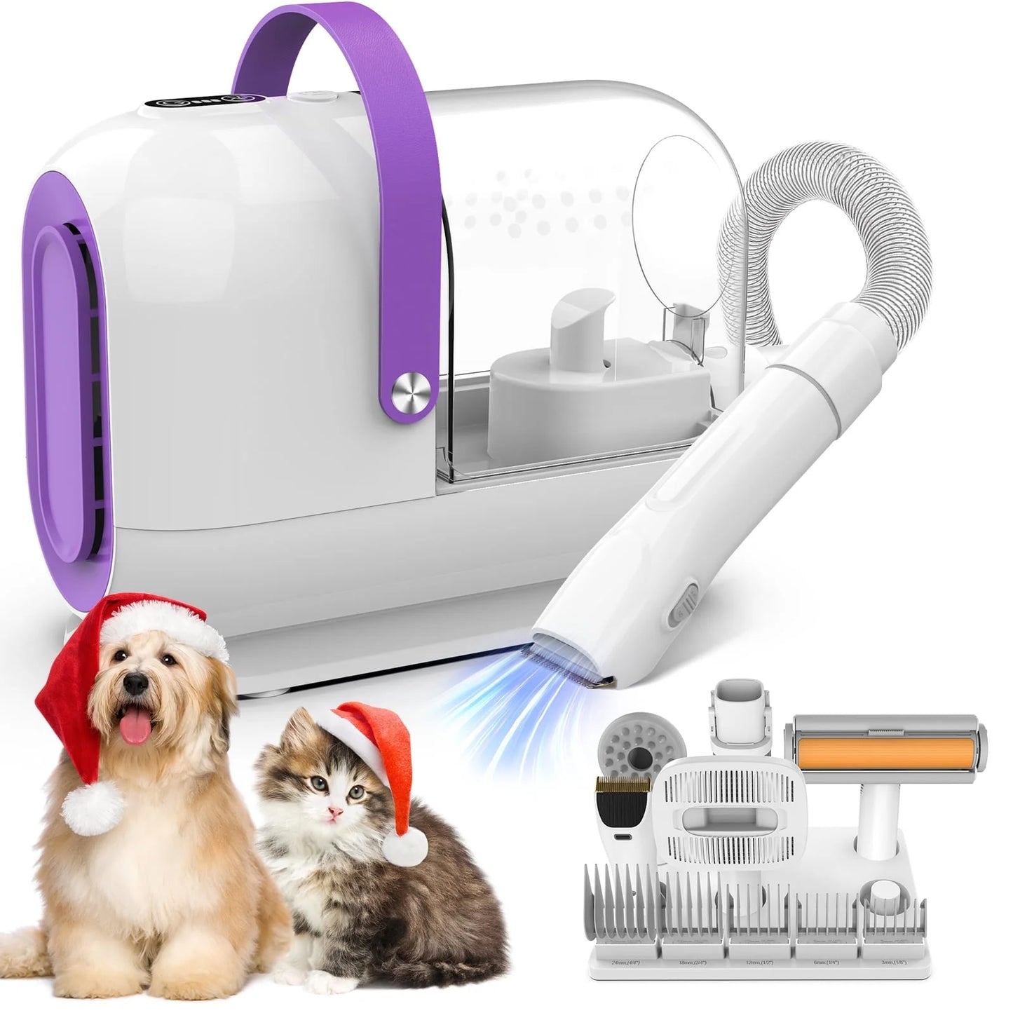 Upgraded Dog Grooming Kit, 3L Low Noise Pet Groommer Kit Vacuum Cleaner, Electric Clippers Cleaning Sets, 5 Guide Combs (3Mm-24Mm), Home Pet Hair Vacuum for Shedding Grooming,For Dogs Cats Ot