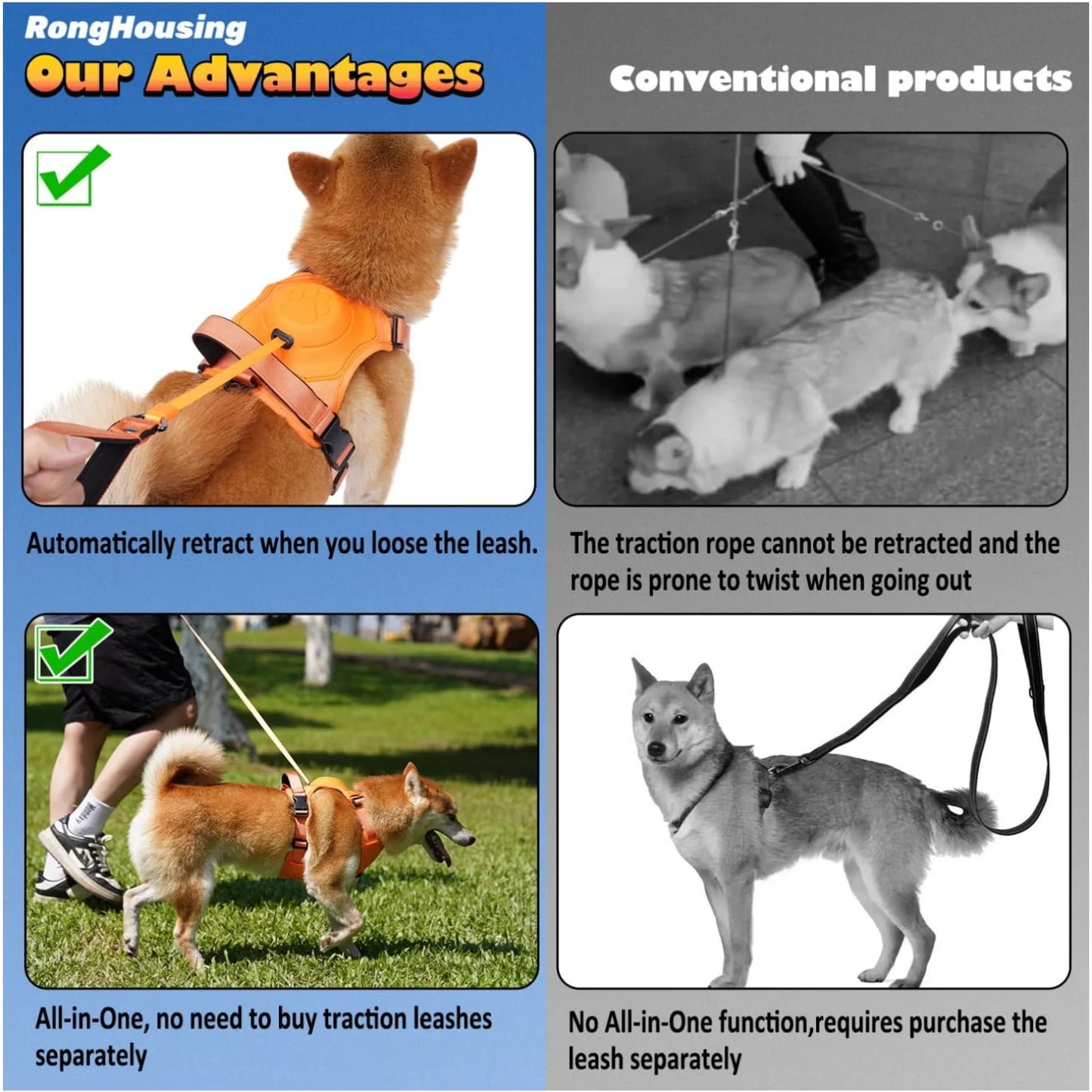 Dog Harness and Retractable Leash Set All-In-One. Automatic Anti-Burst Impact,Flexible Rope, Anti-Twist. Adjustable Breathable
