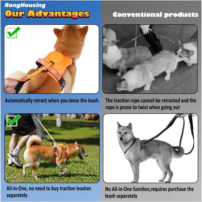 Dog Harness and Retractable Leash Set All-In-One. Automatic Anti-Burst Impact,Flexible Rope, Anti-Twist. Adjustable Breathable