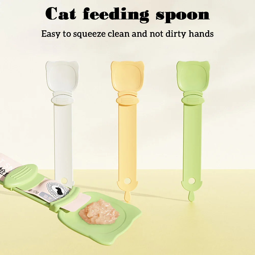 Cat Food Strip Squeezer Spoon Long Handle Cat Strip Feeder Meat Mud Cat Stripe Squeezer for Pet Cat'S Food Supplies