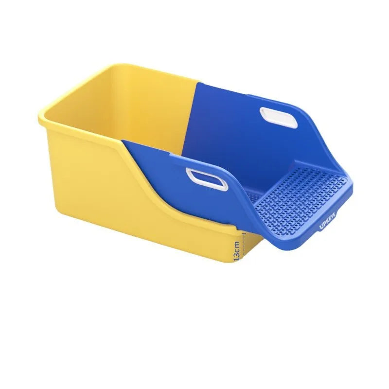 Upgrade Your Cat's Experience with the New Anti-Splash Semi Enclosed Oversized Litter Box – Automatic Sand Leakage & Non-Stick Bottom!