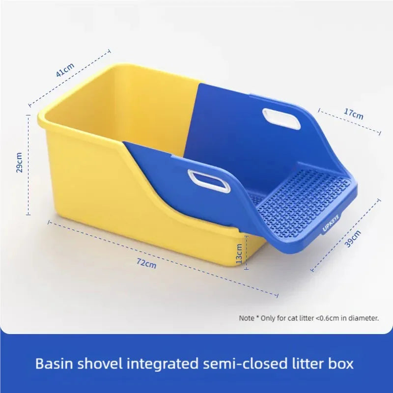 Upgrade Your Cat's Experience with the New Anti-Splash Semi Enclosed Oversized Litter Box – Automatic Sand Leakage & Non-Stick Bottom!