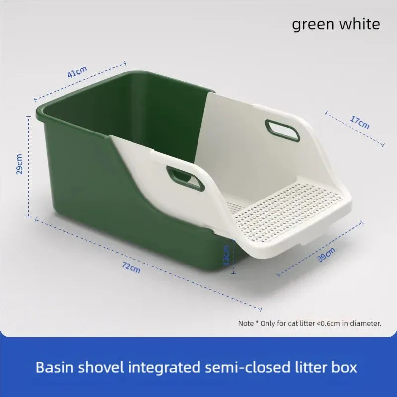 Upgrade Your Cat's Experience with the New Anti-Splash Semi Enclosed Oversized Litter Box – Automatic Sand Leakage & Non-Stick Bottom!