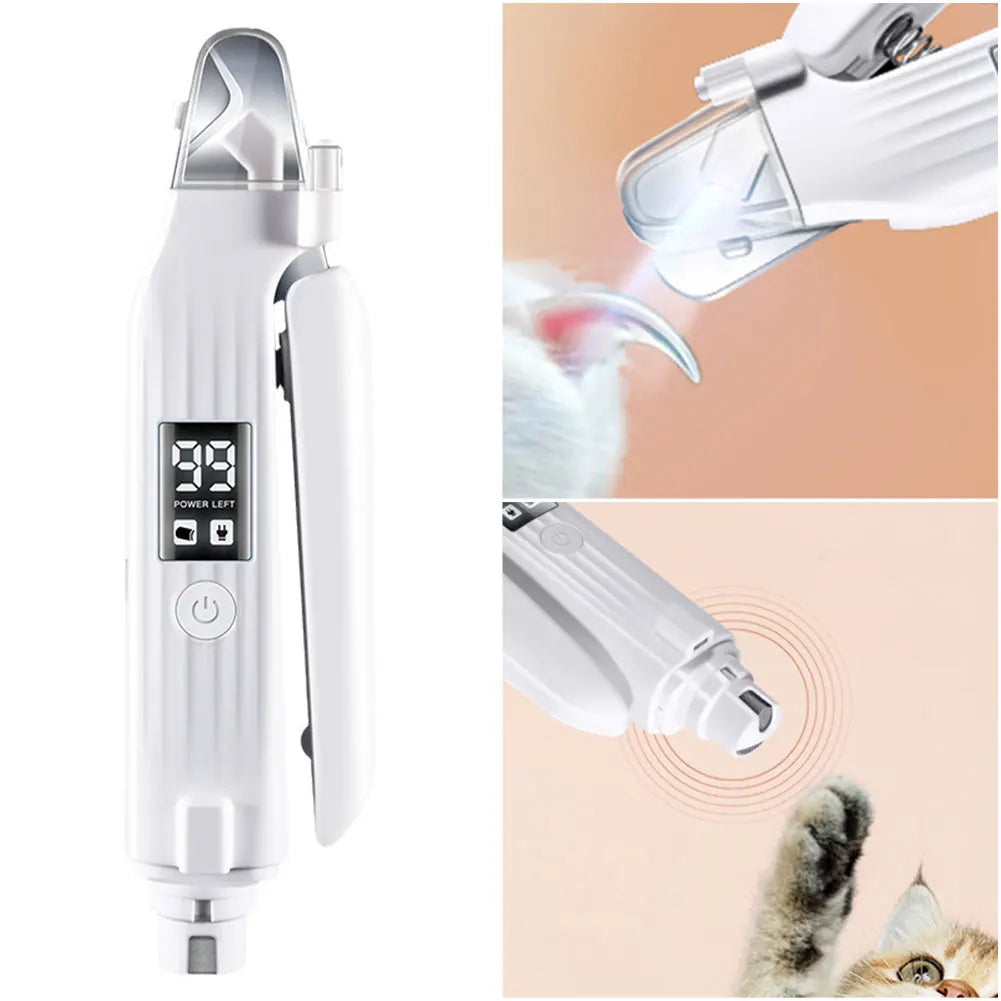 2 in 1 Electric Dog Nail Grinder and Clipper Rechargeable Dog Nail Trimmer and Grinder Quiet and Low Vibration with LED Lights