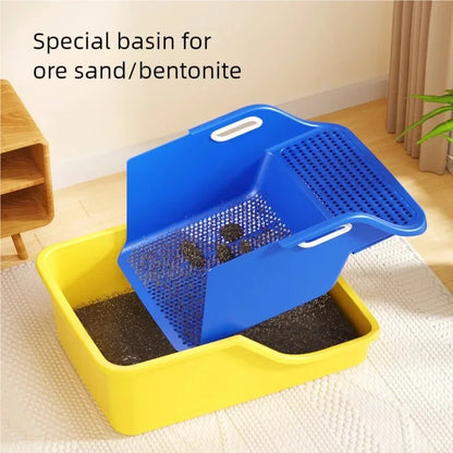 Upgrade Your Cat's Experience with the New Anti-Splash Semi Enclosed Oversized Litter Box – Automatic Sand Leakage & Non-Stick Bottom!