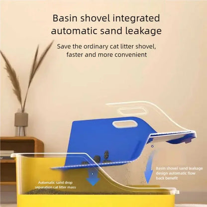 Upgrade Your Cat's Experience with the New Anti-Splash Semi Enclosed Oversized Litter Box – Automatic Sand Leakage & Non-Stick Bottom!