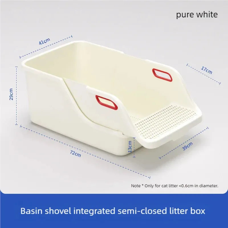Upgrade Your Cat's Experience with the New Anti-Splash Semi Enclosed Oversized Litter Box – Automatic Sand Leakage & Non-Stick Bottom!