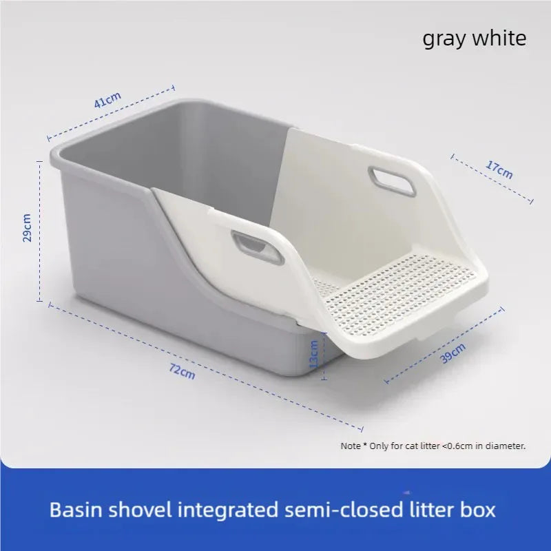 Upgrade Your Cat's Experience with the New Anti-Splash Semi Enclosed Oversized Litter Box – Automatic Sand Leakage & Non-Stick Bottom!