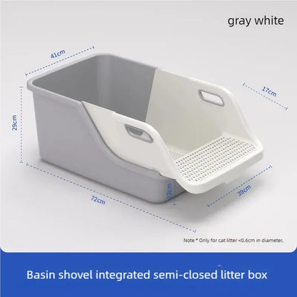Upgrade Your Cat's Experience with the New Anti-Splash Semi Enclosed Oversized Litter Box – Automatic Sand Leakage & Non-Stick Bottom!