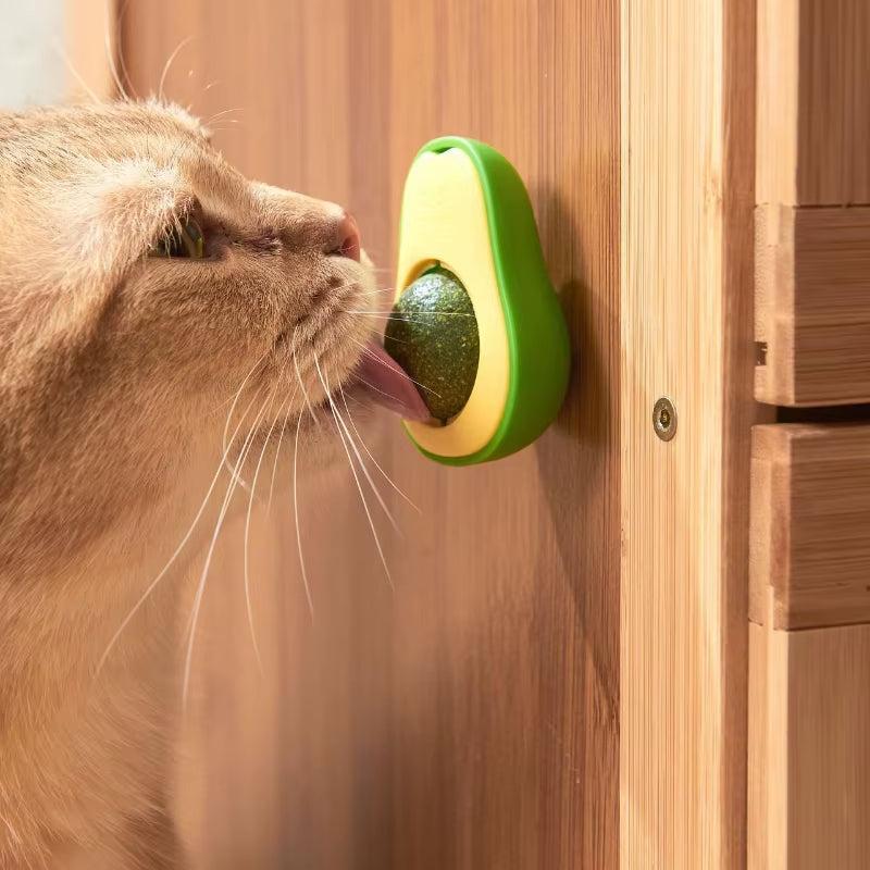 Natural Catnip Healthy Rotatable Wall Stick-On Ball Cats Teeth Cleaning Catnip Ball Toys Cat Catnip Scratching Supplies