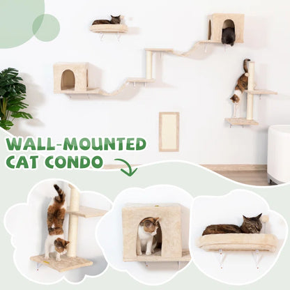 Darkiel 7Pcs Wall-Mounted Cat Tree Shelves Climbing Tower