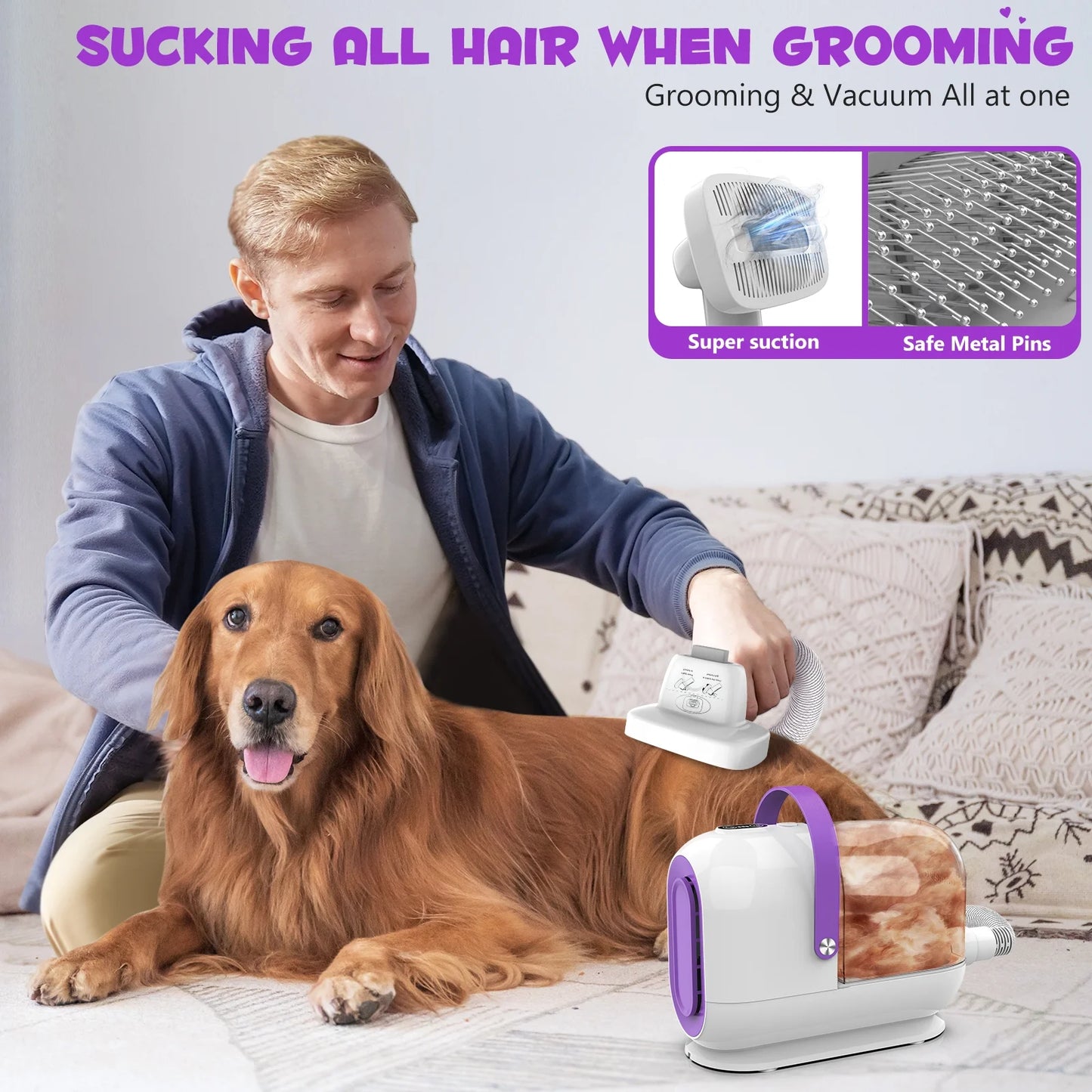 Upgraded Dog Grooming Kit, 3L Low Noise Pet Groommer Kit Vacuum Cleaner, Electric Clippers Cleaning Sets, 5 Guide Combs (3Mm-24Mm), Home Pet Hair Vacuum for Shedding Grooming,For Dogs Cats Ot