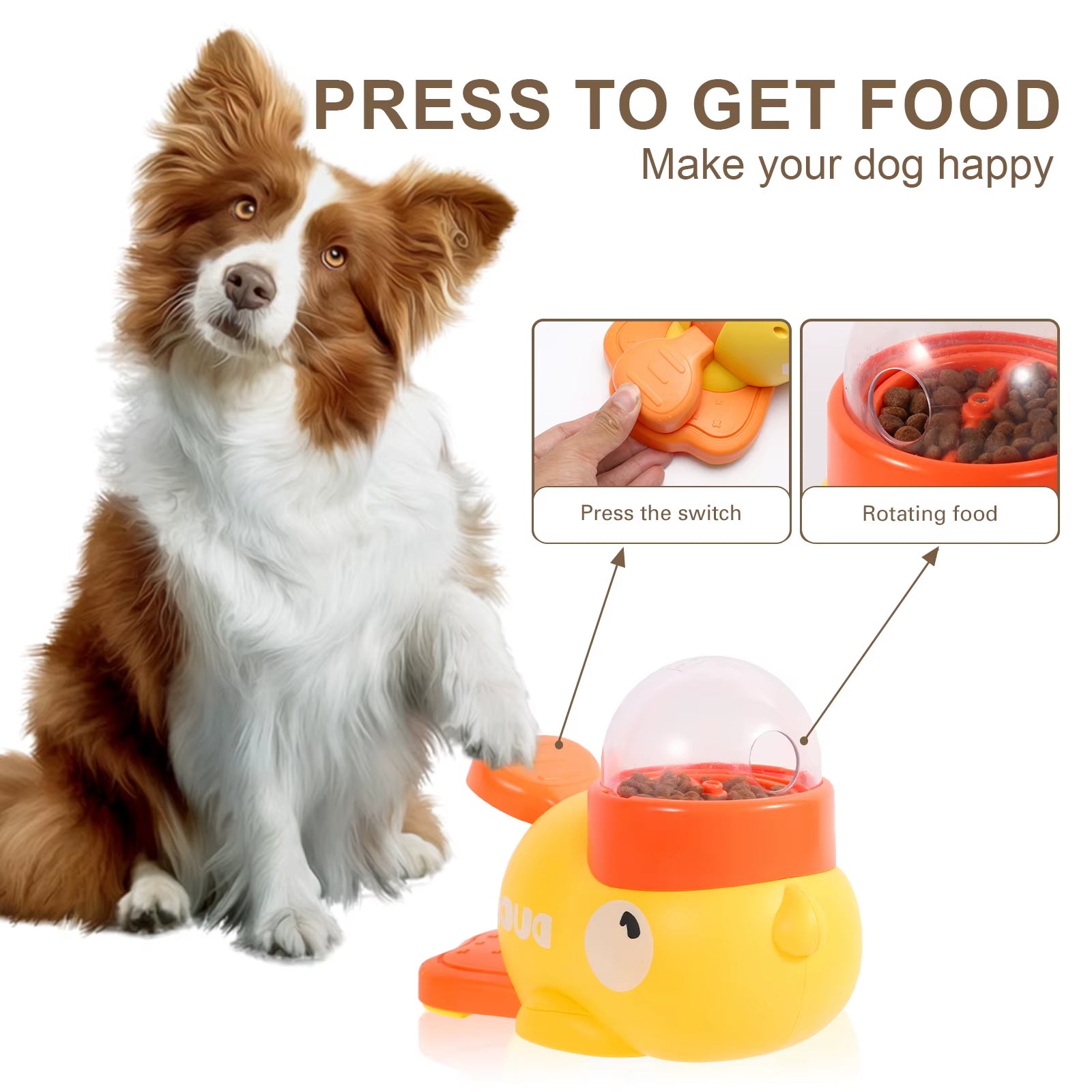 Yellow Duck-Shaped Interactive Dog Treat Dispenser Durable Plastic Training Dogtoy Puzzle Slow Feeder Dog Entertainment Toy