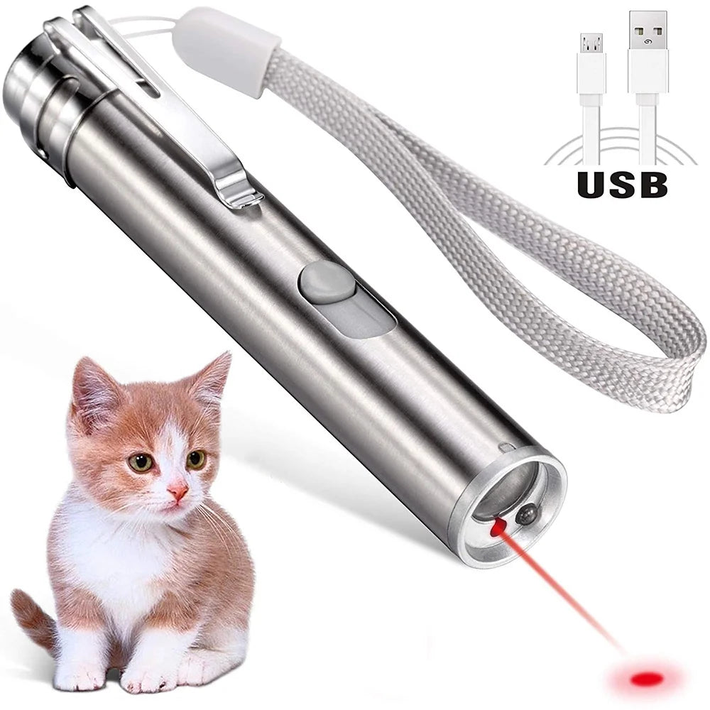 Laser Pointer for Cats USB Rechargeable, Cat Dog Interactive Lazer Toy, Pet Training Exercise Chaser Tool, 3 Mode - Red Light LED Flashlight UV Light with a Squeaky Mouse