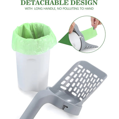 Premium Cat Litter Scoop with 90 Count Refill Bags, Integrated Detachable Deep Cat Litter Shovel with Waste Container, Cat Litte